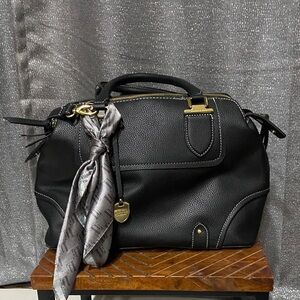 London Fog Elegant Black Satchel with Gold Accents
